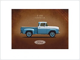 Plechová cedule Ford F-100 Custom Cab, 20x30cm