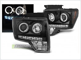 Přední světla, světlomety, lampy Ford F150 MK12, 2008-2014, Angel Eyes, černé