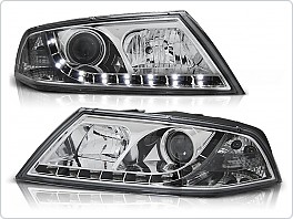 Přední xenonová světla, světlomety, lampy Škoda Octavia II 2004-2008, LED DayLight, chromové