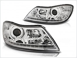 Přední světla, světlomety, lampy Škoda Octavia II 2009-2012, TRUE DRL, chromové