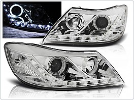 Přední světla, světlomety, lampy Škoda Octavia II 2009-2012, CCFL Angel Eyes, DayLight, chromové