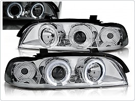 Přední světla BMW E39, 1995-2003, Angel Eyes, chrom , příprava pro motorky LPBM15