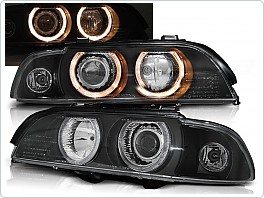 Přední světlomety, světla, lampy BMW E39, 1995-2003, Angel Eyes, černé black, elektrické s motorky LPBM12