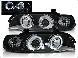 Přední světlomety, světla, lampy BMW E39, 1995-2003, Angel Eyes, černé black, příprava pro motorky LPBM16