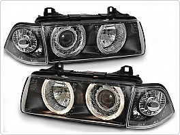 Přední světlomety BMW E36, 1991-1998, Angel Eyes, dělené, černé black, sedan, compact, touring LPBM21