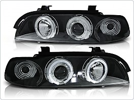 Přední světlomety BMW E39, 1995-2003, Angel Eyes, černé black, manuál LPBM29