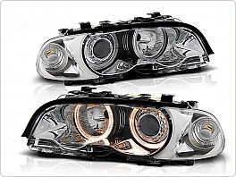 Přední světla BMW E46 Coupe Cabrio, 1999-2001, Angel Eyes, chrom, příprava pro motorky LPBM33