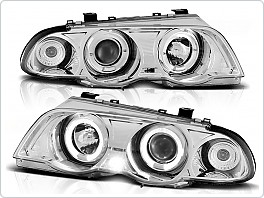 Přední světla BMW E46 Sedan Touring, 1998-2001, Angel Eyes, chrom, manuál LPBM38