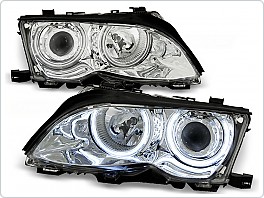 Přední světla BMW E46, 2001-2005, sedan, touring, Angel Eyes CCFL, chrom, s motorky LPBM31
