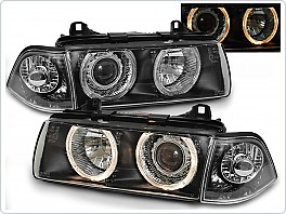 Přední světlomety BMW E36, 1991-1998, Angel Eyes, dělené, černé black, coupe, cabrio LPBM35