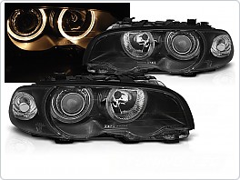 Přední světlomety BMW E46 Coupe Cabrio, 1999-2001, Angel Eyes, černé black, příprava pro motorky LPBM34