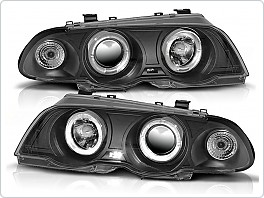 Přední světlomety BMW E46 Sedan Touring, 1998-2001, Angel Eyes, černé black, manuál LPBM39