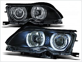 Přední světlomety BMW E46, 2001-2005, Angel Eyes CCFL, černé black, s motorky LPBM32