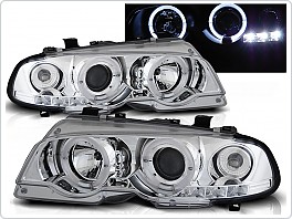 Přední světla BMW E46 Coupe, 1999-2003, Angel Eyes, chrom, manuál LPBM48