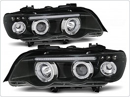 Přední světlomety lampy BMW X5 E53, 1999-2003, Angel Eyes, černé black, diody LPBM43