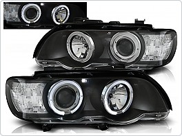 Přední světlomety lampy BMW X5 E53, 1999-2003, Angel Eyes, černé black, s motorky LPBM45