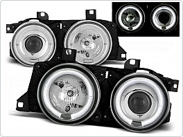 Přední světla BMW E32, E34, 1986-1994, Angel Eyes, chrom LPBM50