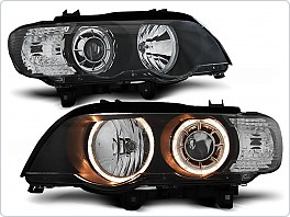 Přední světlomety lampy BMW X5 E53, 1999-2003, Angel Eyes, černé black LPBM59