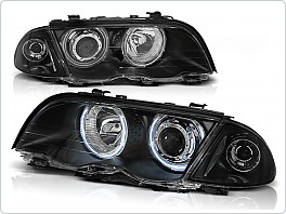 Přední světlomety BMW E46 Sedan Touring, 1998-2001, Angel Eyes CCFL, dělené, černé black, s motorky LPBM66 