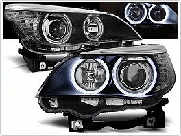 Přední světlomety BMW E60, E61, 2004-2007, Angel Eyes CCFL, černé black, s motorky LPBM64