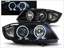 Přední světlomety BMW E90, E91, 2005-2008, Angel Eyes, černé