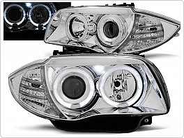 Přední světla BMW 1 E87, E81, 2004-2011, Angel Eyes, chrom LPBM79