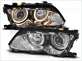 Přední světla BMW E46, 2001-2005, sedan, touring Angel Eyes, chrom, s motorky LPBM85