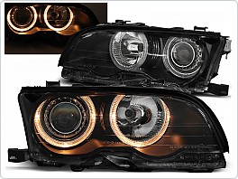 Přední světlomety BMW E46 Coupe Cabrio, 2001-2003, Angel Eyes, černé black, s motorky LPBM82