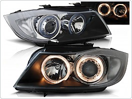 Přední světlomety BMW E90, E91, 2005-2008, Angel Eyes, černé black LPBM89