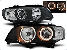 Přední světlomety lampy BMW X5 E53, 1999-2003, Angel Eyes, černé
