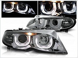Přední světla BMW E46 Sedan Touring, 2001-2005, Angel Eyes 3D efekt, chrom LPBM95