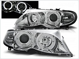 Přední světla BMW E46 Sedan Touring, 2001-2005, Angel Eyes, chrom LPBM99