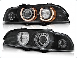 Přední světlomety BMW E39, 1995-2003, Angel Eyes, černé black XENON, elektrické s motorky LPBM92