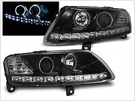 Přední světla Audi A6, 2004-2008, Angel Eyes + led, černé black LPAUA4