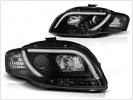 Přední světlomety Audi A4 B7,  2005-2008, Tube Light, LED, černé black + denní svícení LPAUB5