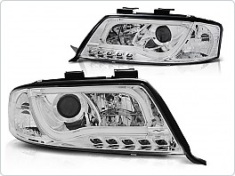 Přední světla Audi A6, 1997-2001, Tube Light, LED, chrom + denní svícení LPAUB6