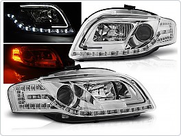 Přední světla Audi A4 B7 2004-2008 Tube Light, chrom, LED blinkr LPAUC4