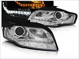 Přední světla, světlomety Audi A4, B7, 2004-2008, chrom, LED, LED blinkr, LPAUE4