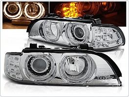 Přední světla BMW E39, 1995-2003, Angel Eyes, chrom, s LED blinkrem, s motorkem LPBMA5