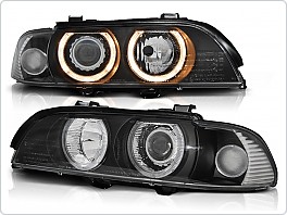 Přední světlomety BMW E39, 1995-2003, Angel Eyes, černé black, elektrické s motorky LPBMA9