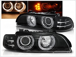 Přední světlomety BMW E39, 1995-2003, Angel Eyes, černé black, s LED blinkrem, s motorkem LPBMA6