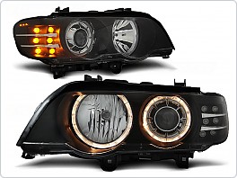 Přední světlomety lampy BMW X5 E53, 1999-2003, Angel Eyes, černé black s LED blinkrem LPBMB5