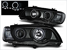 Přední světlomety lampy BMW X5 E53, XENON 1999-2003, Angel Eyes, LED, černé black LPBMC5