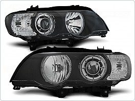 Přední světlomety lampy BMW X5, E53, 1999-2003, Angel Eyes, černé black LPBMD2