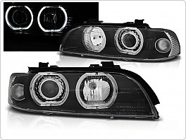 Přední světlomety, lampy BMW E39, 1995-2003, Angel Eyes LED, black černé LPBME1