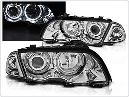 Přední světla BMW E46 1998-2001, sedan, touring, Angel Eyes LED, chromové