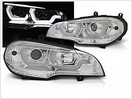 Přední světla, světlomety, lampy BMW X5 E70, 2007-2013, TUBE LIGHT, DRL, chromové