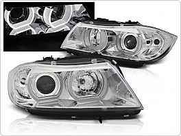 Přední světla xenon D1S 3D LED angel eyes BMW E90,E91 2005-2008 chromová