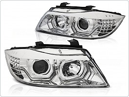 Přední světla BMW E90 E91, 2005-2008, Angel Eyes 3D, chromová