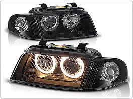 Přední světlomety Audi A4, 1995-1998, Angel Eyes, černé black, dělené LPAU11